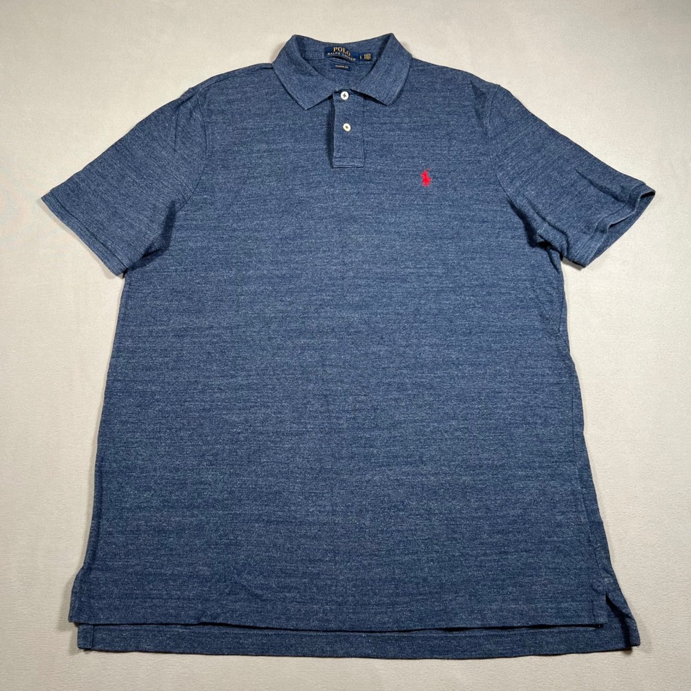 Polo Ralph Lauren Polo Shirt Mens L Blue Heathered Short Sleeve Classic Fit Pony